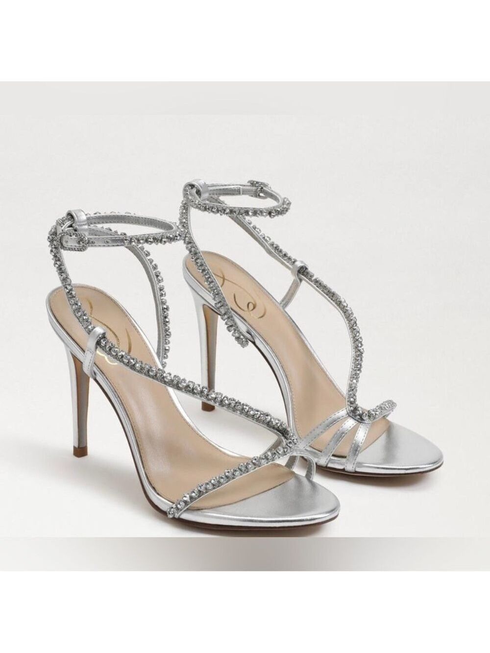 Sam Edelman Womens Granger Silver Metallic Embellished High Heel Sandals - NWT
